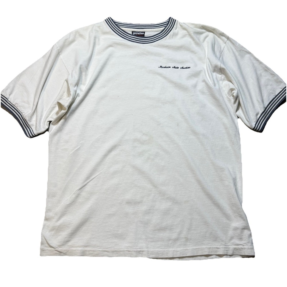 Vintage Made In USA Ringer T Shirt Mens L Markham Auto Auction White‎